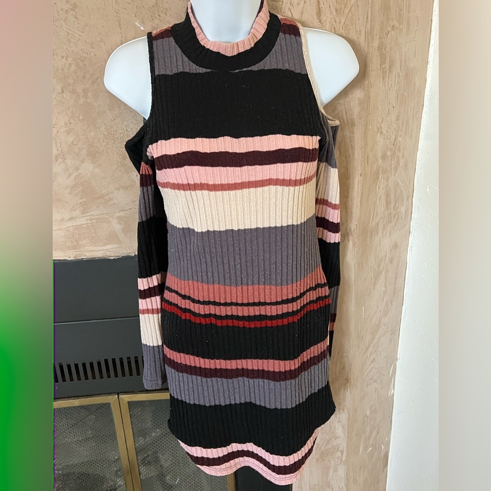 Vivace Striped Cold Shoulder Ribbed Sweater Dress Size S